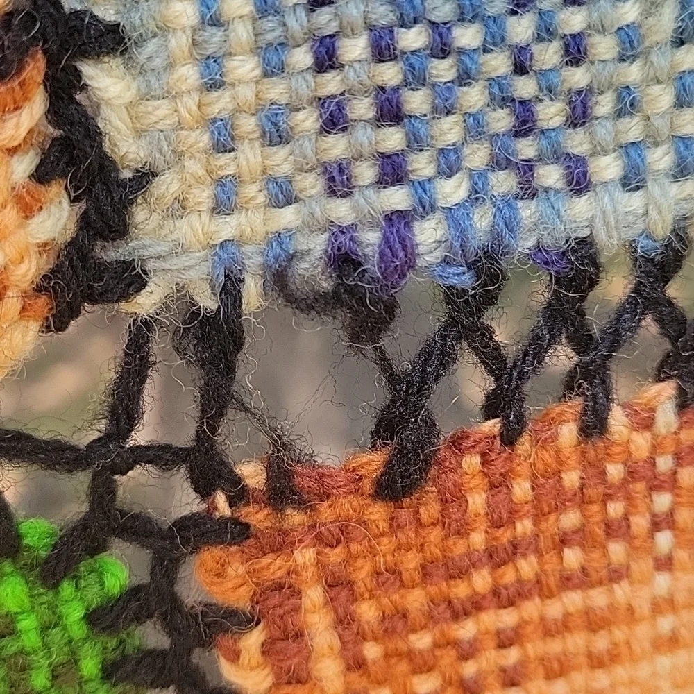 HANDMADE 1970s Rainbow Woven Knit Granny Square Patchwork Wall Throw